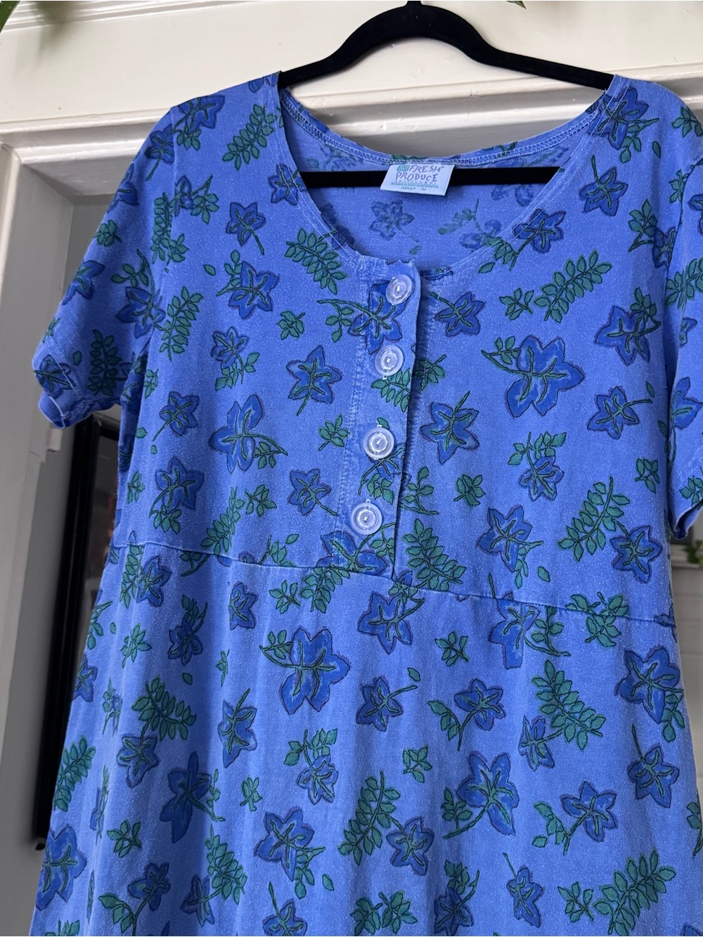 Fresh Produce Vintage Floral T-Shirt Dress Blue purple Short Sleeve Pockets sz m - Picture 2 of 9
